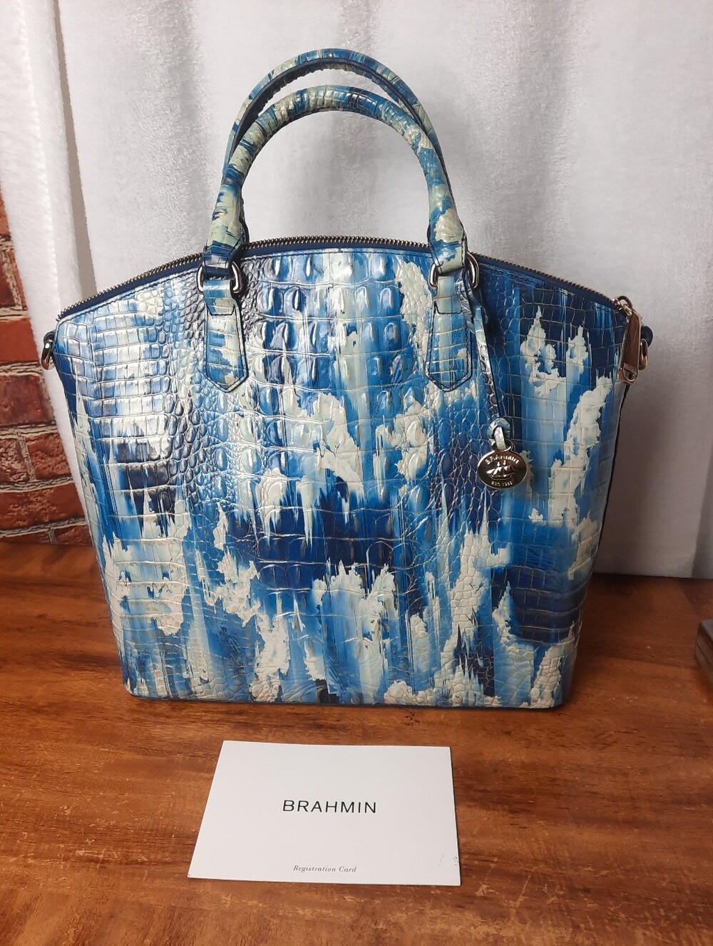 Brahmin Large Duxbury Deep Waters Croc-Embossed Leather Satchel